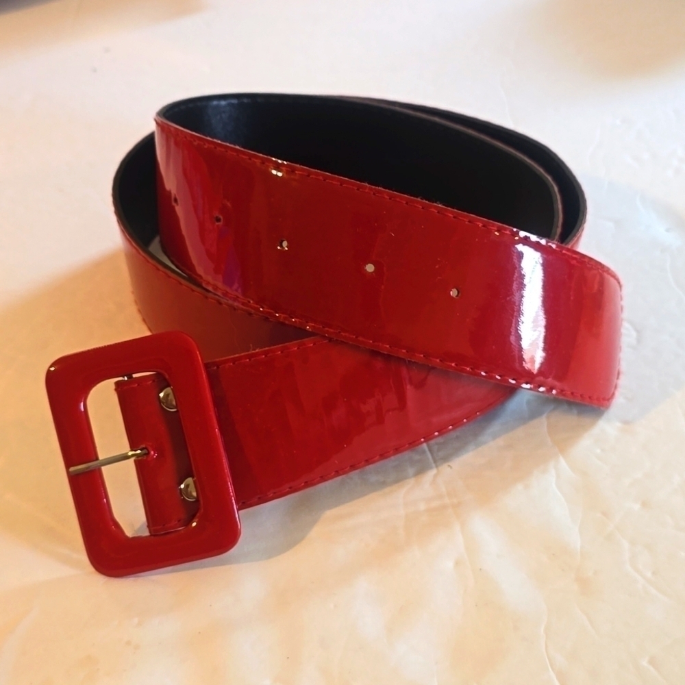 Womens RED Vintage Vinyl WIDE belt RETRO Rockabilly Mod Sz.M/L